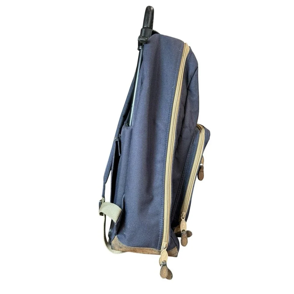 Vintage Duck Head Rolling Backpack Bookbag Navy Blue Tartan Carry on 17x14